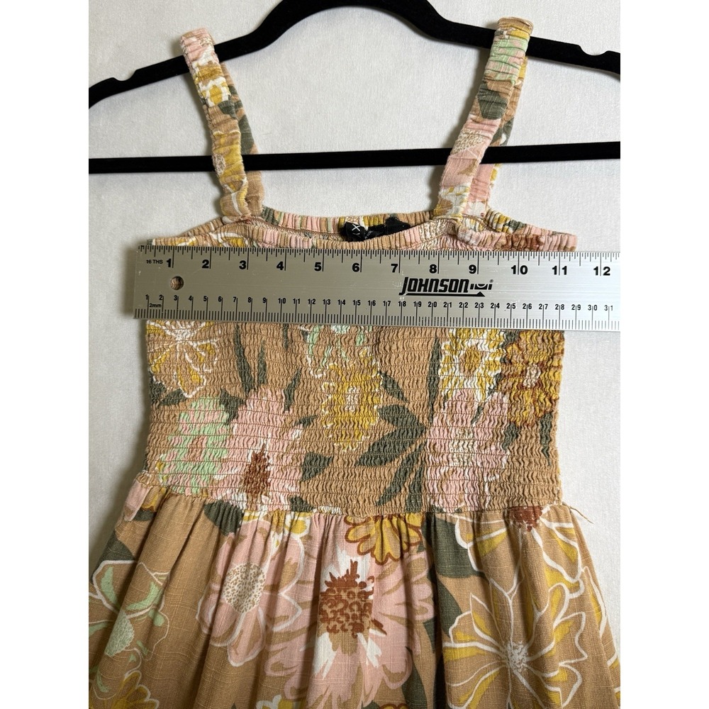 Roxy floral smocked midi Dress Strapy boho sundress pink peach woman Size XS - Picture 13 of 14